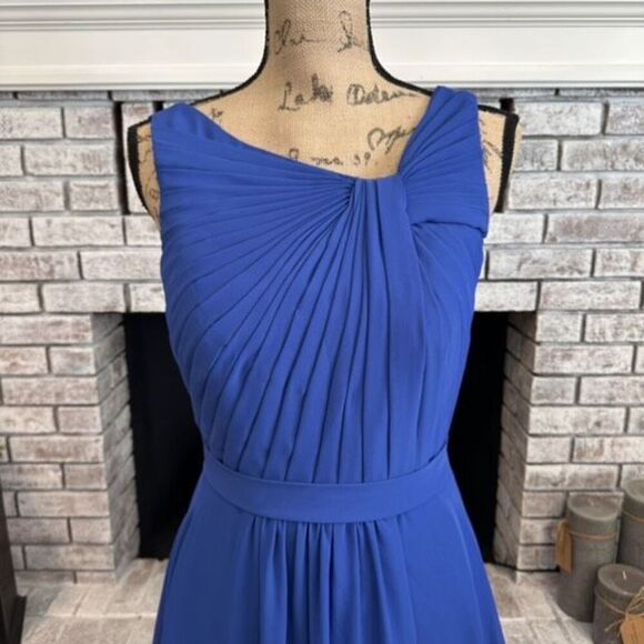 AZAZIE GRACE Royal Blue A-Line Pleated Chiffon Dress Size 6 Bridesmaid Wedding - Picture 3 of 10